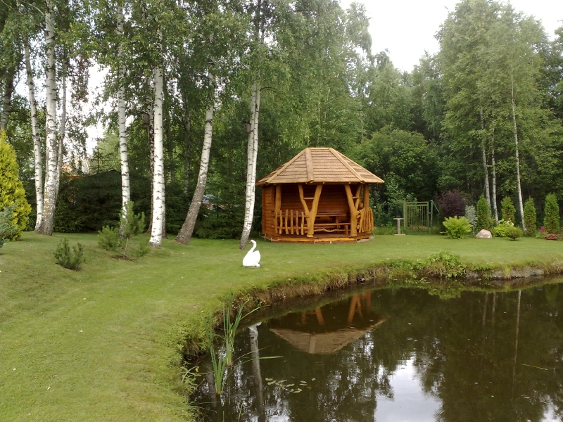 Rąstinė pavėsinė prie tvenkinio tarp beržų Nr. 26