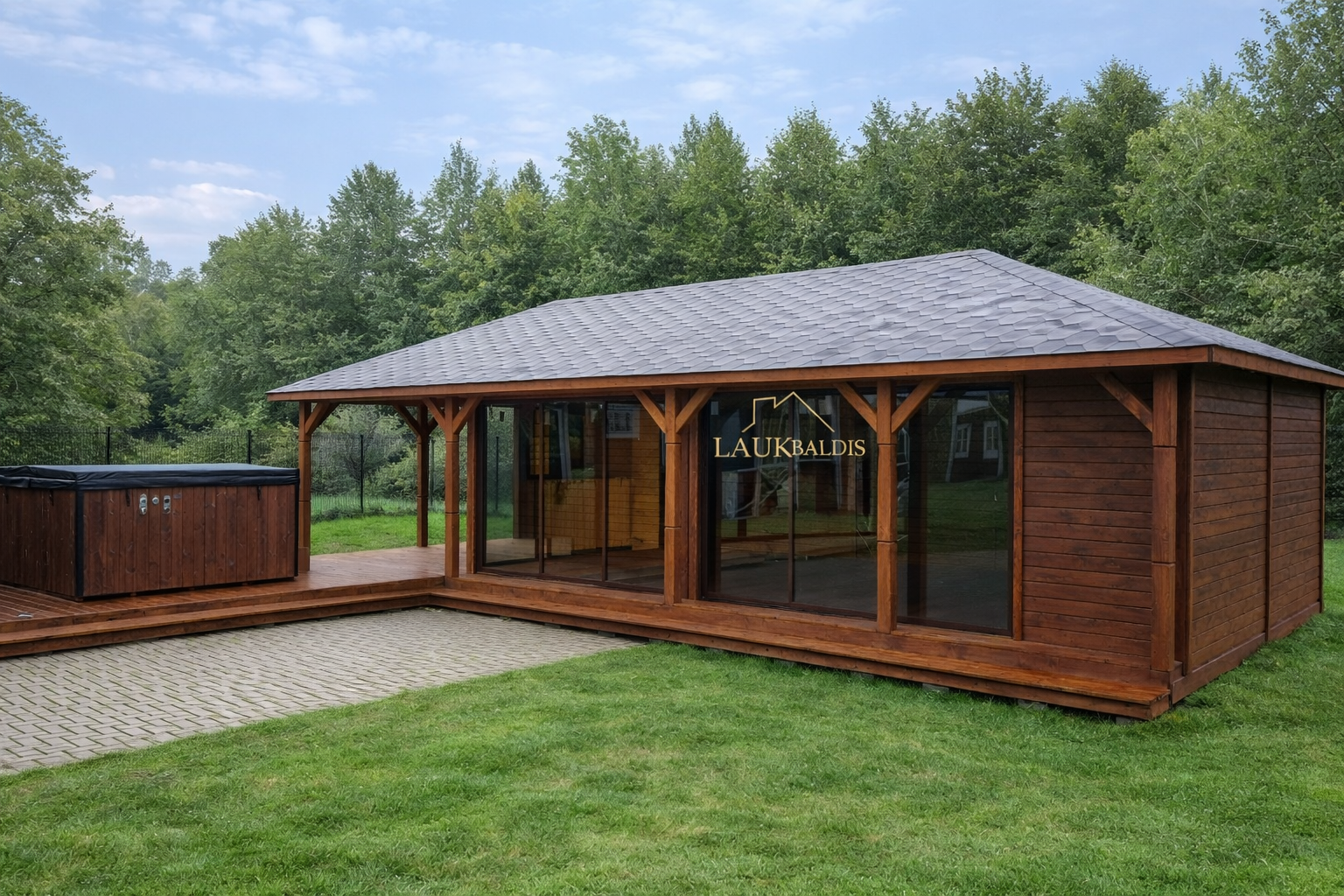 Pavėsinė su SPA kubilu, stumdomais stiklais ir terasa Nr. 25-59